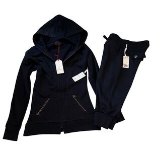 Joie Black Hoodie Crop Jogger Pants Two Piece Cotton Set Size Small NWT Designer